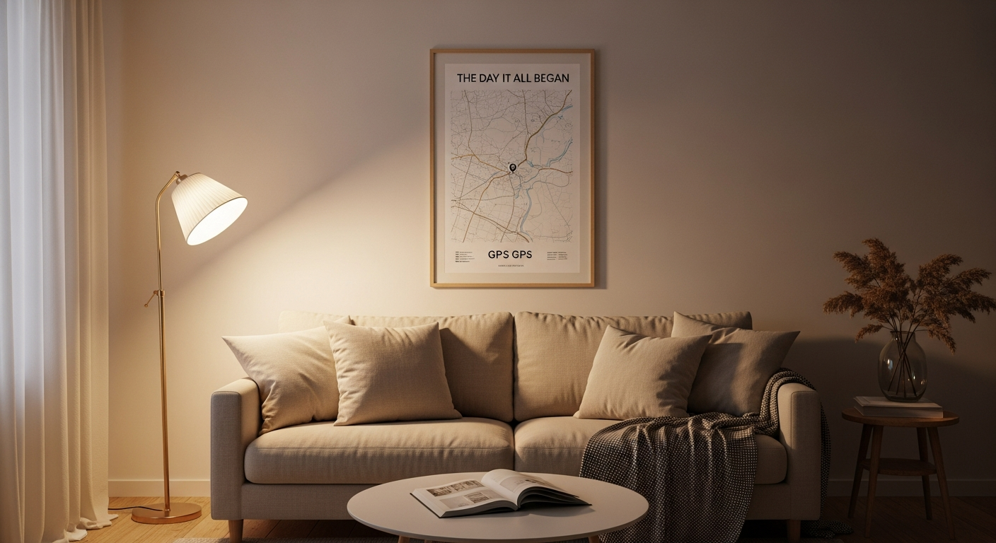 Affiche The day it all began : La carte GPS chic pour immortaliser votre rencontre