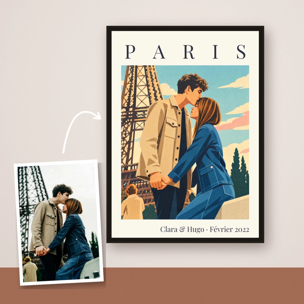 Affiche couple illustrée vintage personnalisée