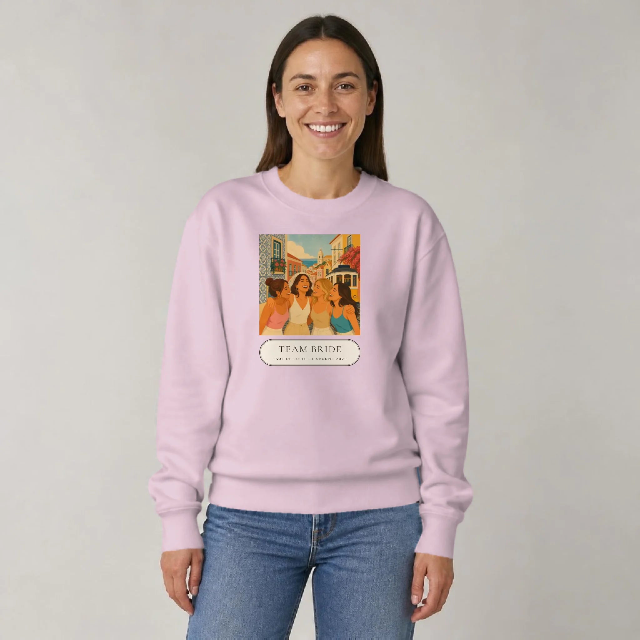 Sweat EVJF personnalisé porté par une femme